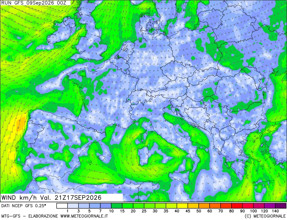 mappa 10 m Vento forza e direzione