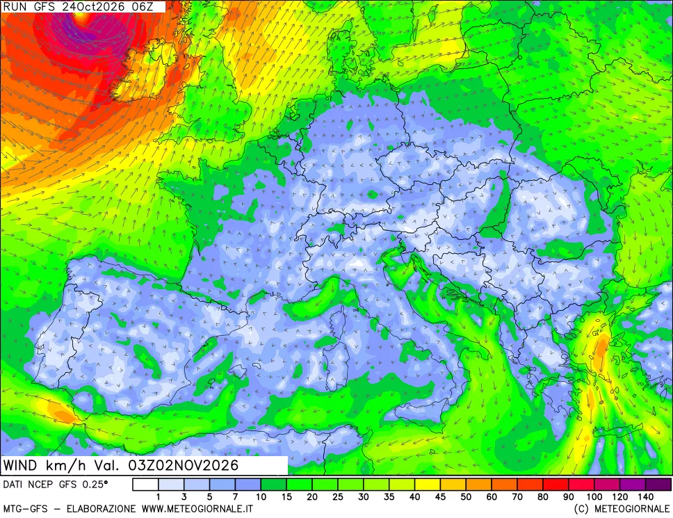 mappa 10 m Vento forza e direzione