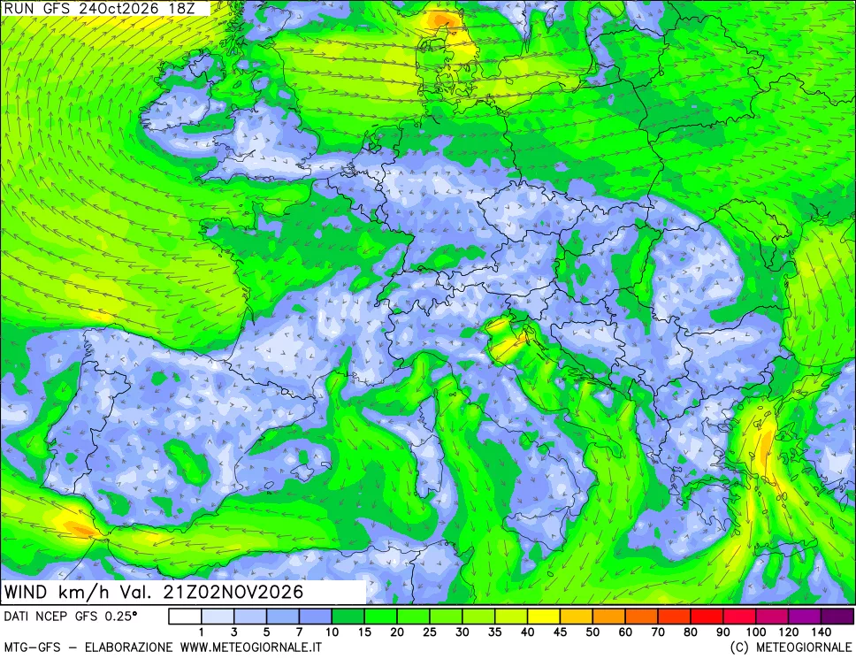 mappa 10 m Vento forza e direzione
