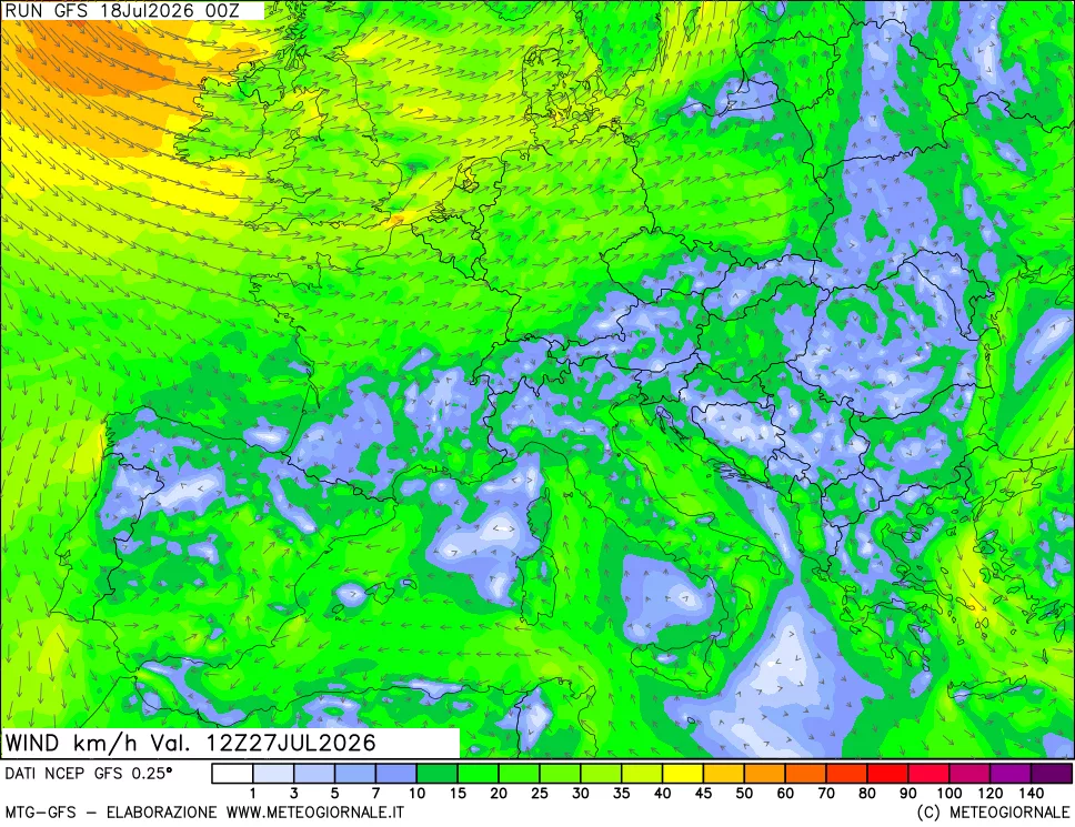 mappa 10 m Vento forza e direzione