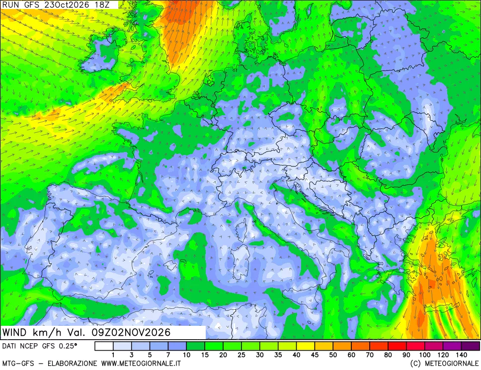 mappa 10 m Vento forza e direzione