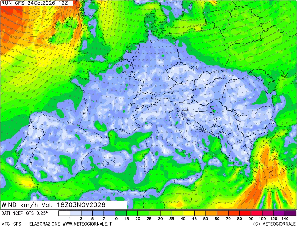 mappa 10 m Vento forza e direzione