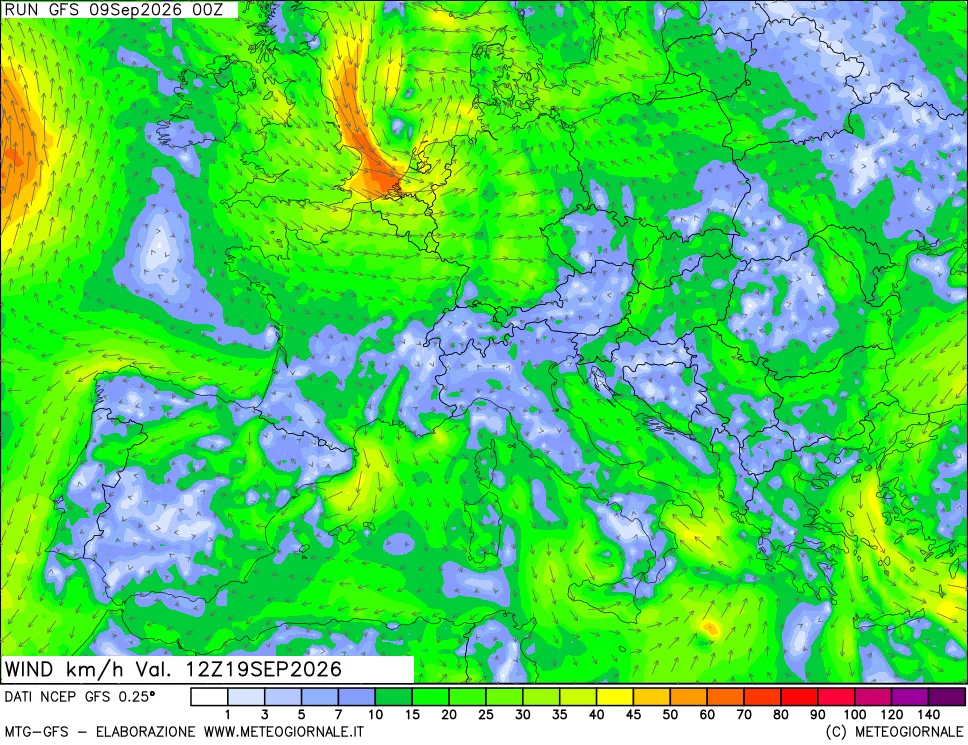 mappa 10 m Vento forza e direzione