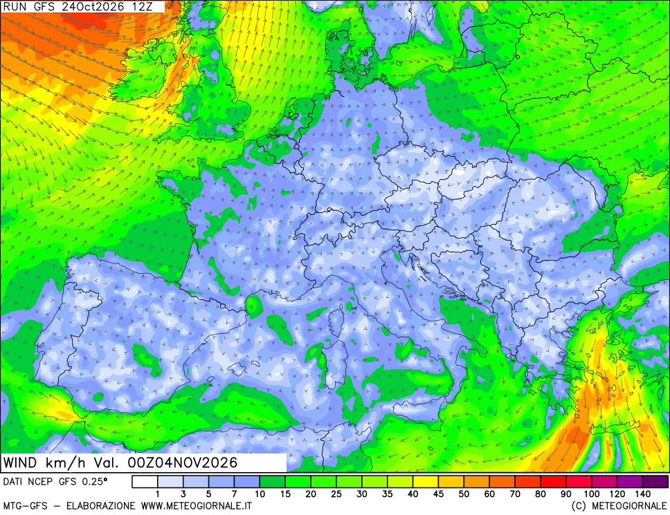 mappa 10 m Vento forza e direzione