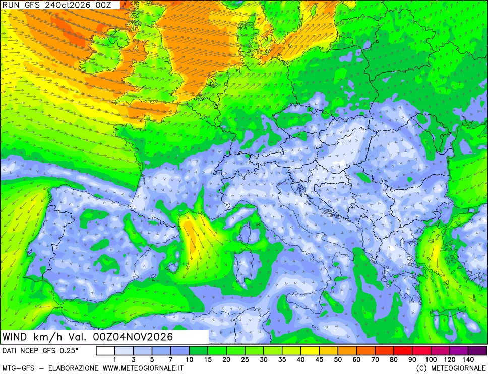 mappa 10 m Vento forza e direzione