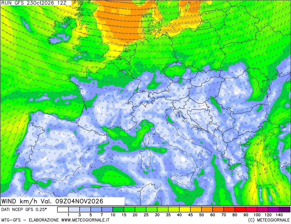 mappa 10 m Vento forza e direzione