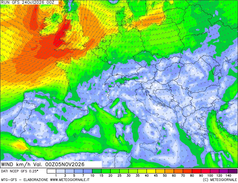 mappa 10 m Vento forza e direzione