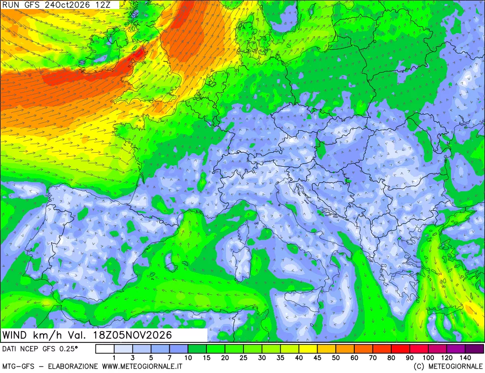 mappa 10 m Vento forza e direzione