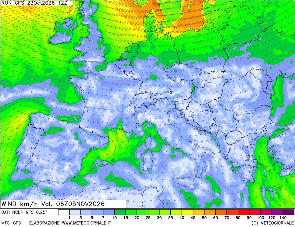 mappa 10 m Vento forza e direzione