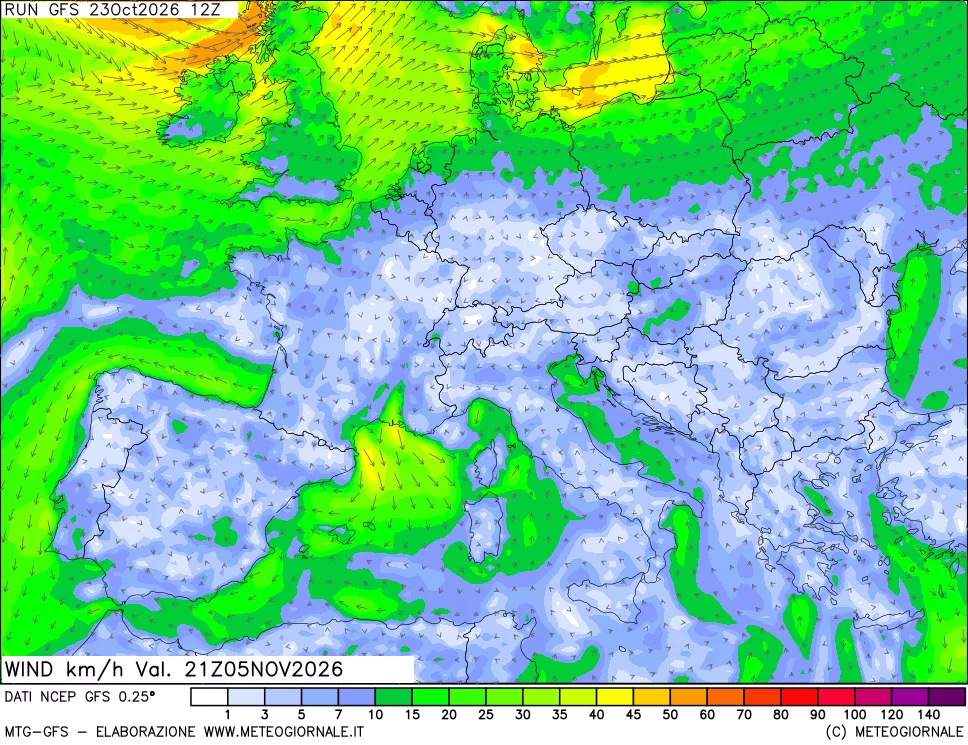 mappa 10 m Vento forza e direzione