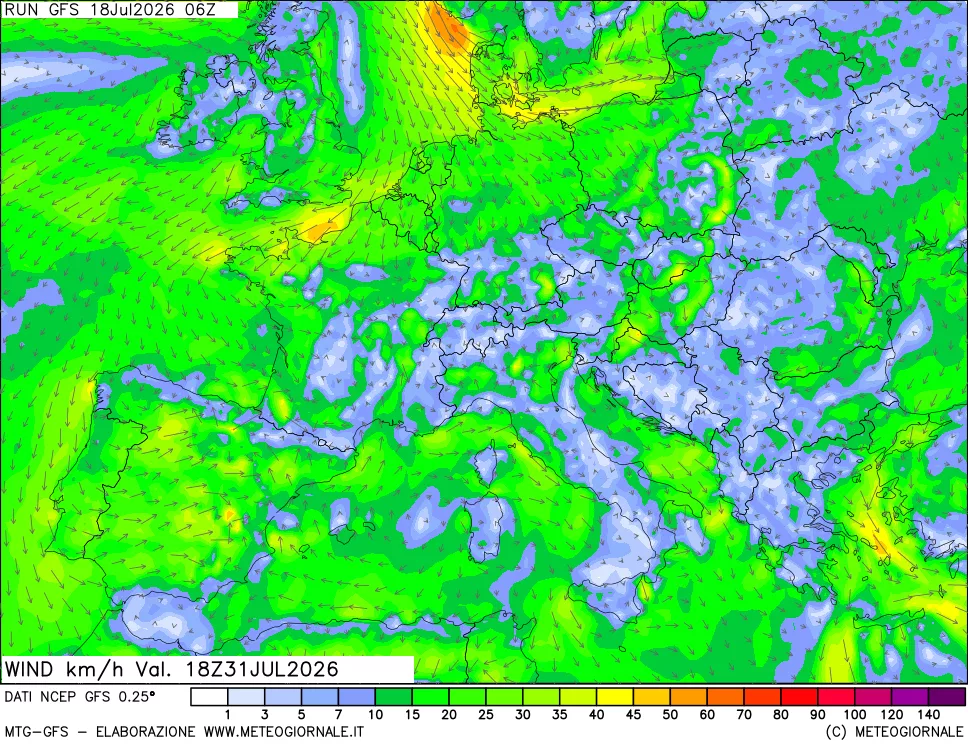 mappa 10 m Vento forza e direzione
