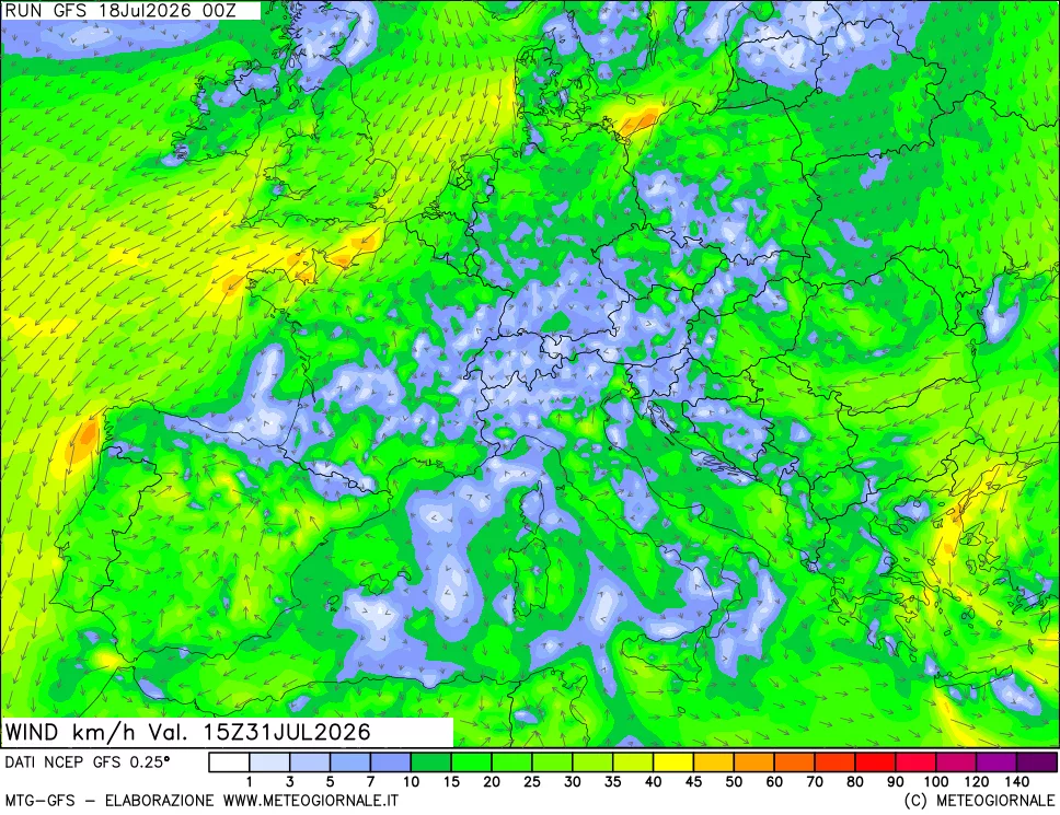 mappa 10 m Vento forza e direzione