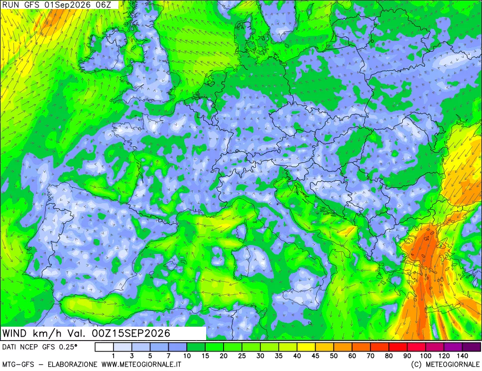 mappa 10 m Vento forza e direzione