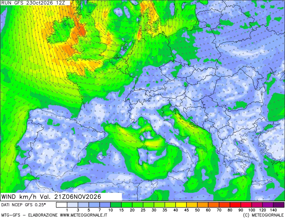 mappa 10 m Vento forza e direzione