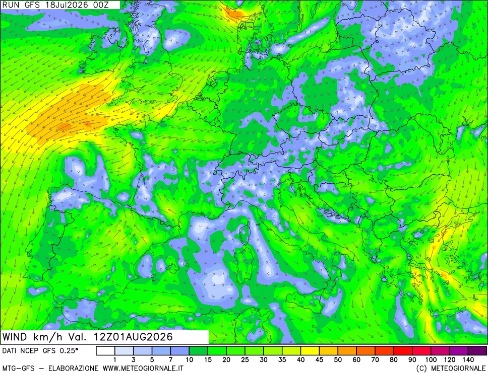 mappa 10 m Vento forza e direzione