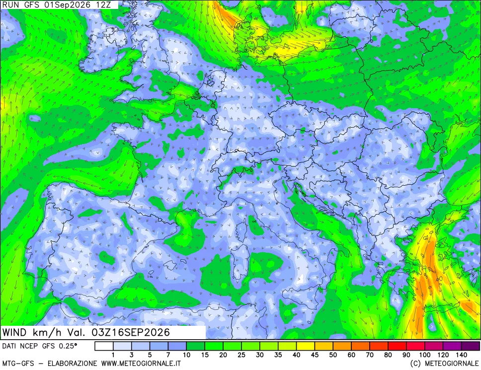 mappa 10 m Vento forza e direzione