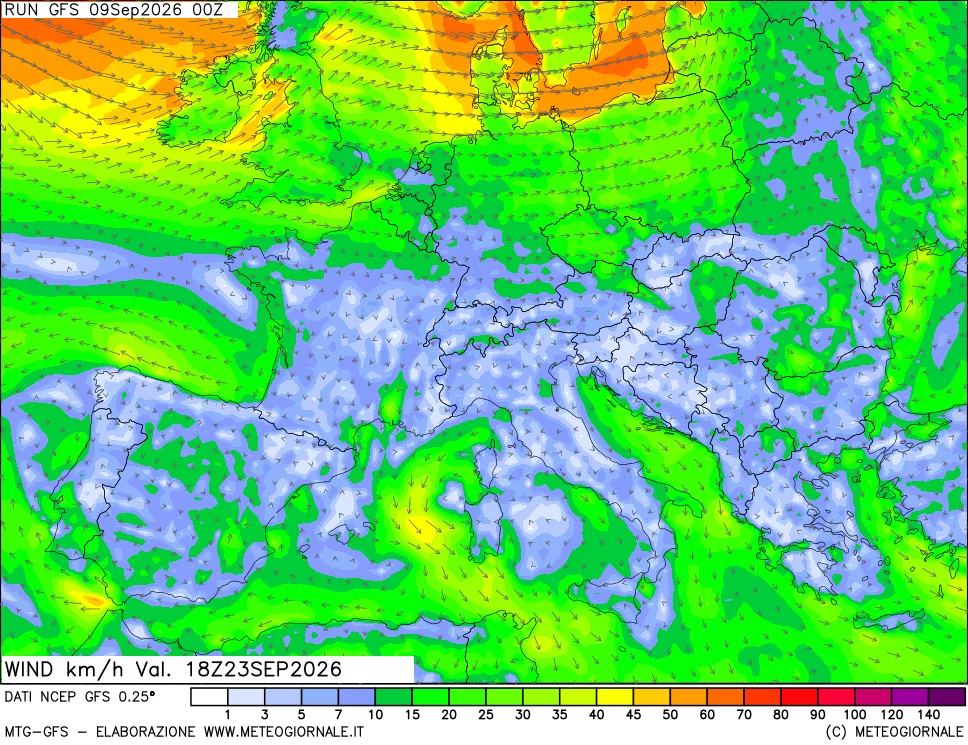 mappa 10 m Vento forza e direzione