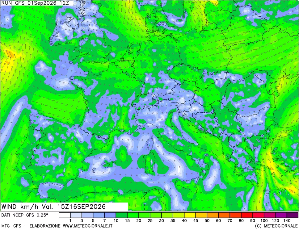 mappa 10 m Vento forza e direzione
