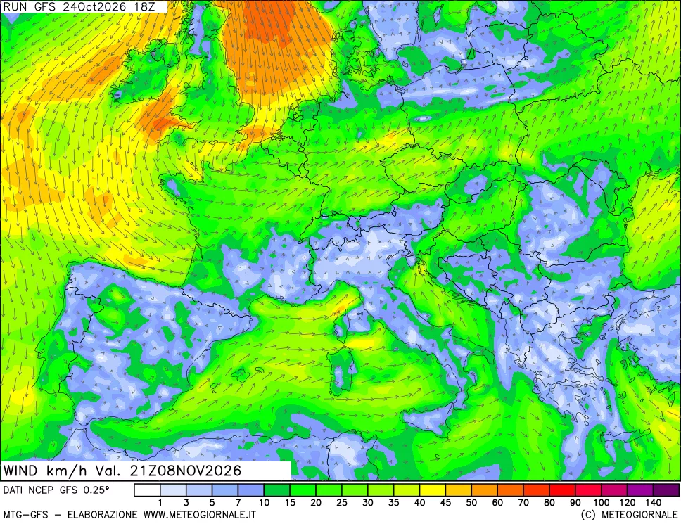 mappa 10 m Vento forza e direzione