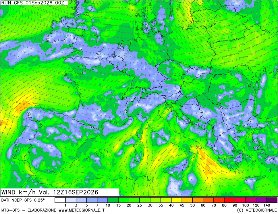 mappa 10 m Vento forza e direzione