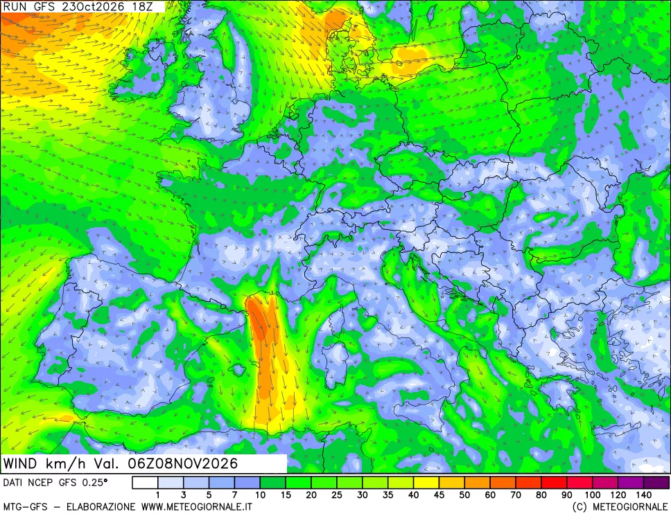 mappa 10 m Vento forza e direzione