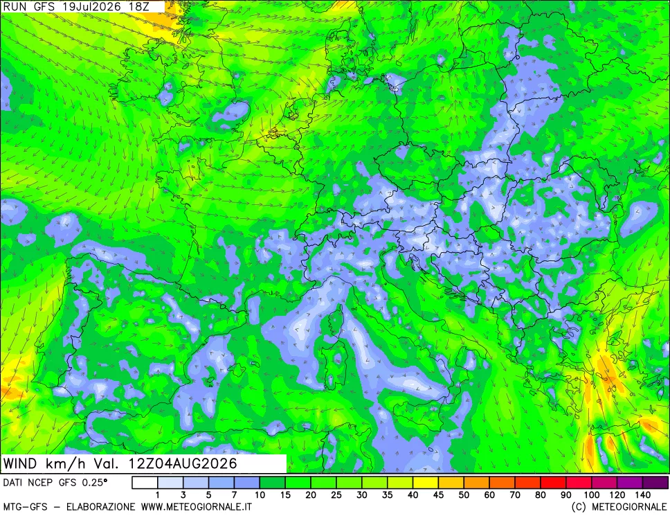 mappa 10 m Vento forza e direzione