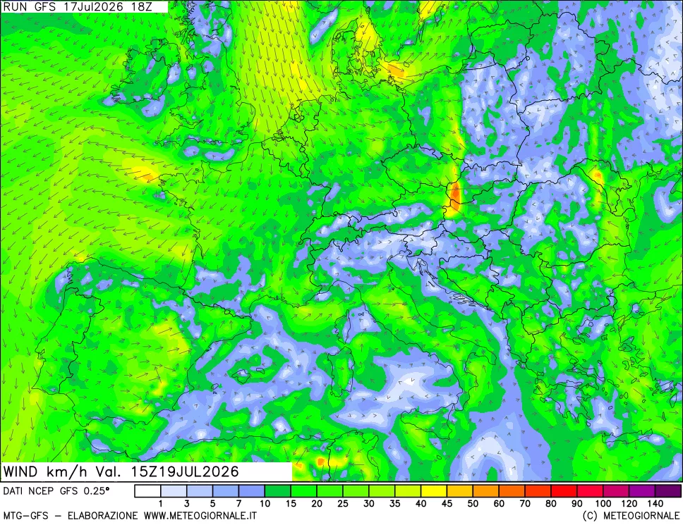 mappa 10 m Vento forza e direzione