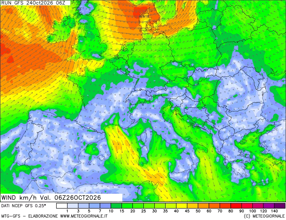 mappa 10 m Vento forza e direzione