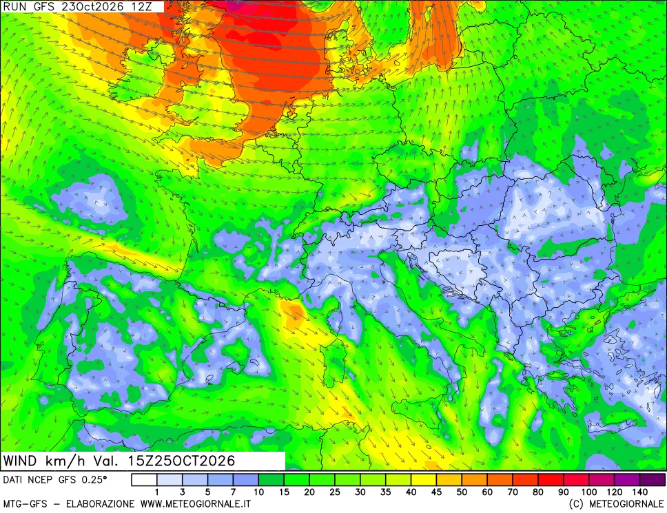 mappa 10 m Vento forza e direzione