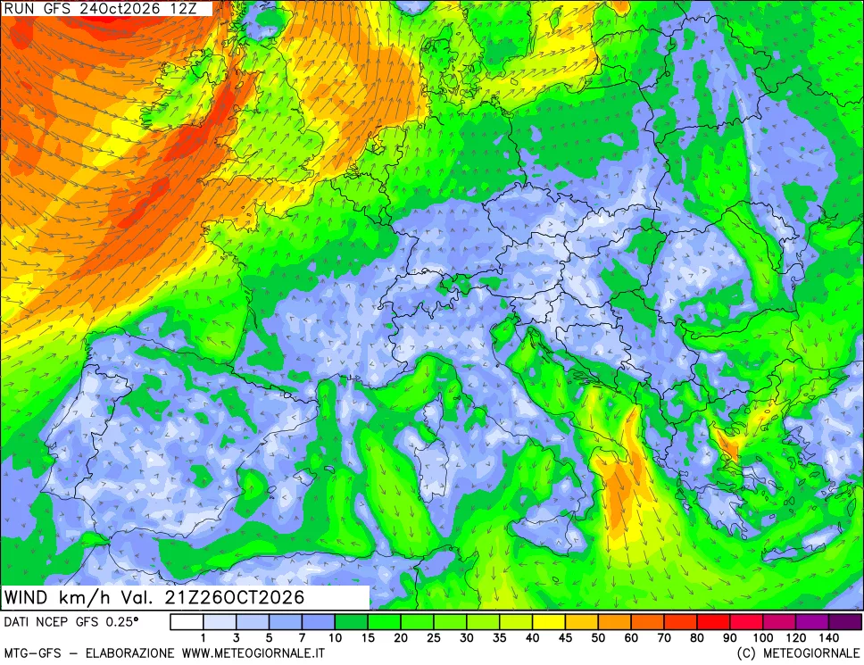 mappa 10 m Vento forza e direzione