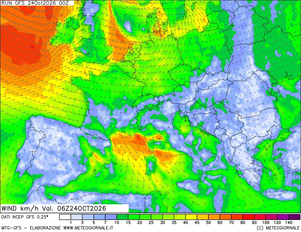 mappa 10 m Vento forza e direzione