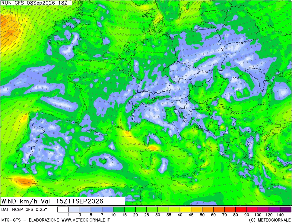 mappa 10 m Vento forza e direzione