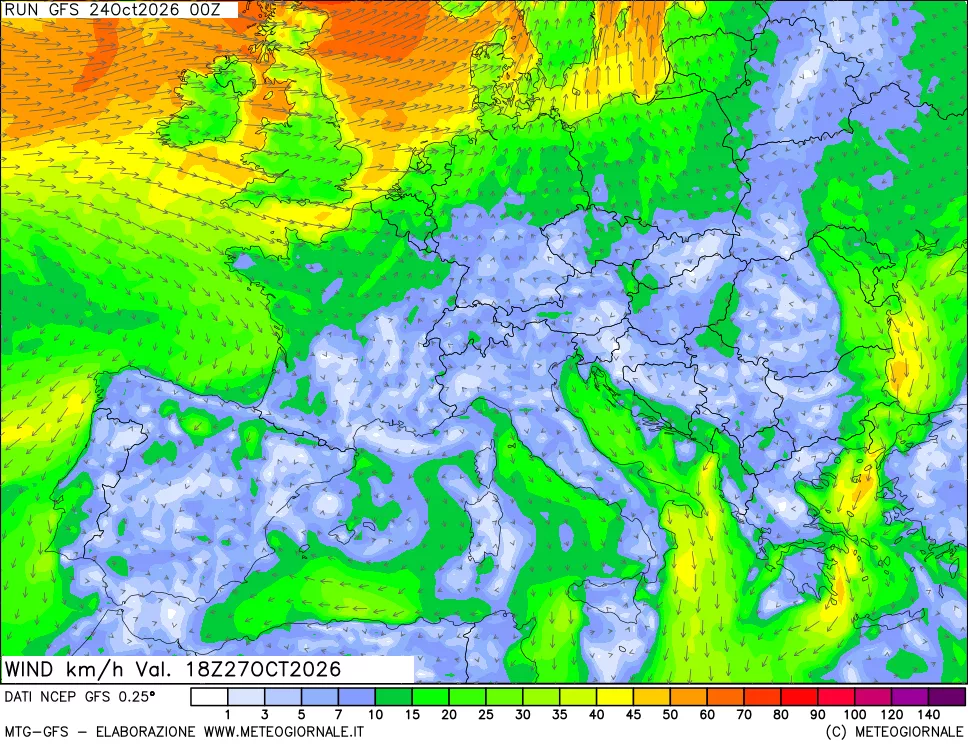 mappa 10 m Vento forza e direzione