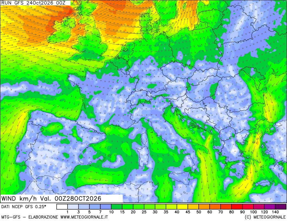 mappa 10 m Vento forza e direzione