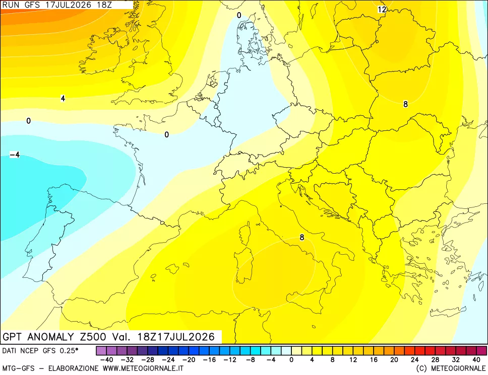 mappa 500 hPa GPT Anomaly vs Cli.No 1981-2010