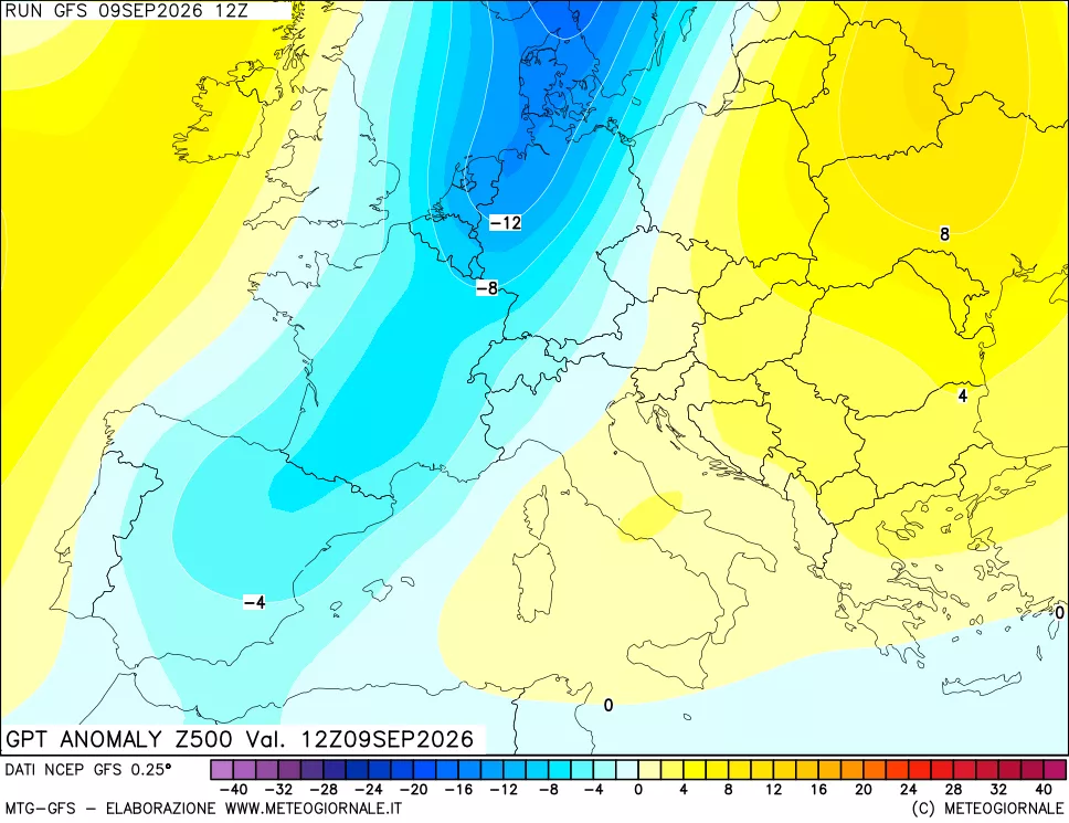 mappa 500 hPa GPT Anomaly vs Cli.No 1981-2010