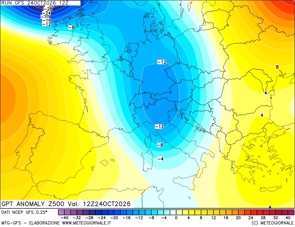 mappa 500 hPa GPT Anomaly vs Cli.No 1981-2010