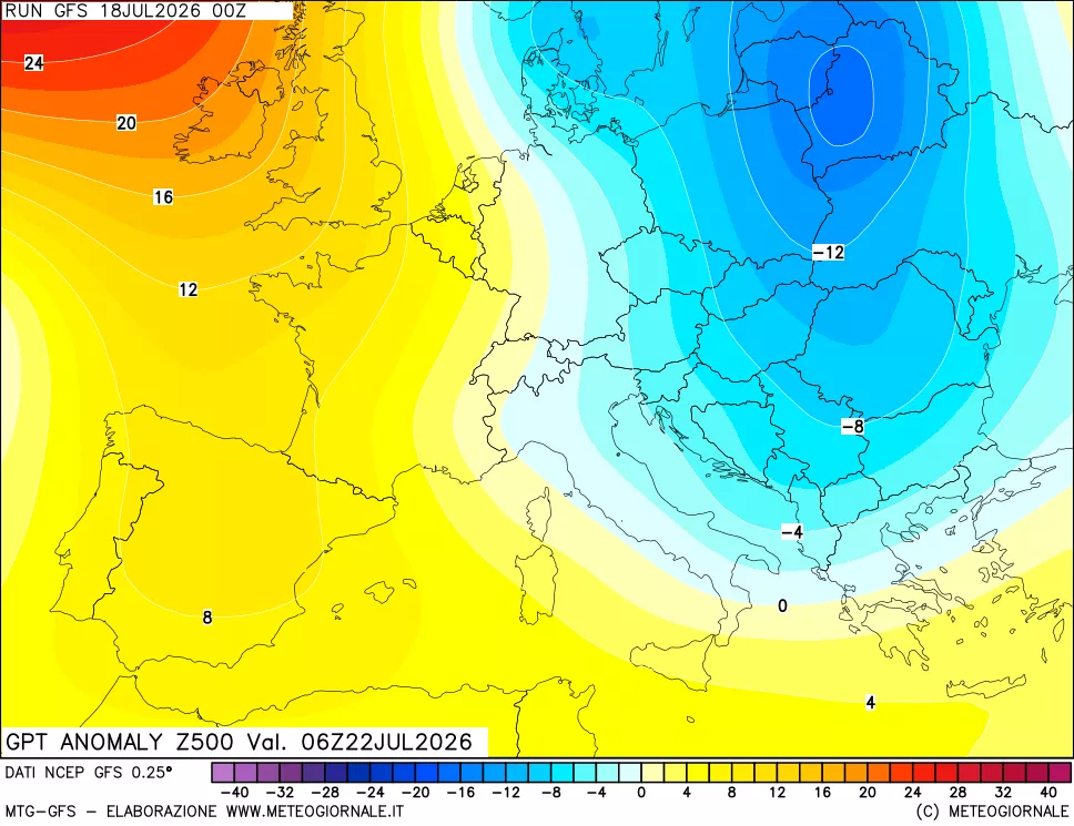 mappa 500 hPa GPT Anomaly vs Cli.No 1981-2010