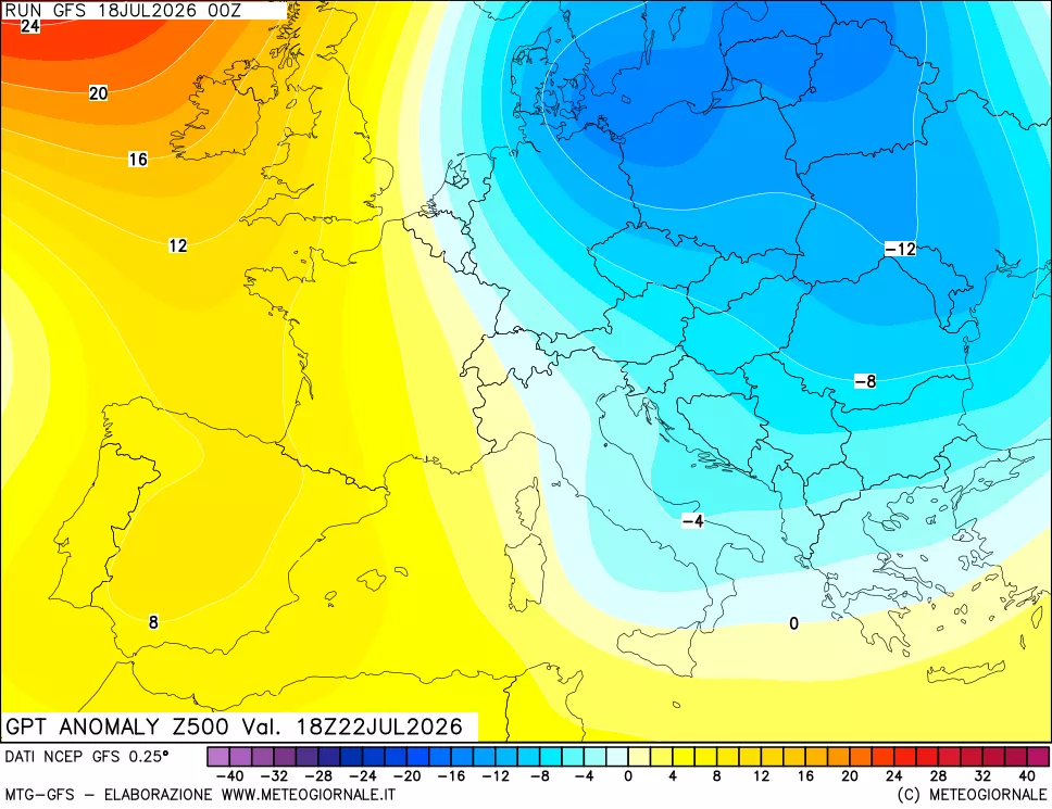 mappa 500 hPa GPT Anomaly vs Cli.No 1981-2010