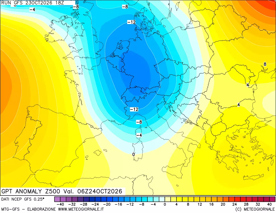 mappa 500 hPa GPT Anomaly vs Cli.No 1981-2010
