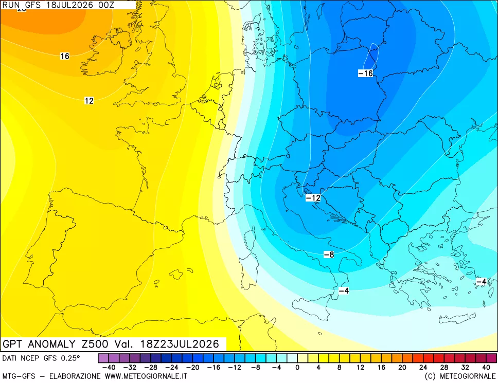 mappa 500 hPa GPT Anomaly vs Cli.No 1981-2010