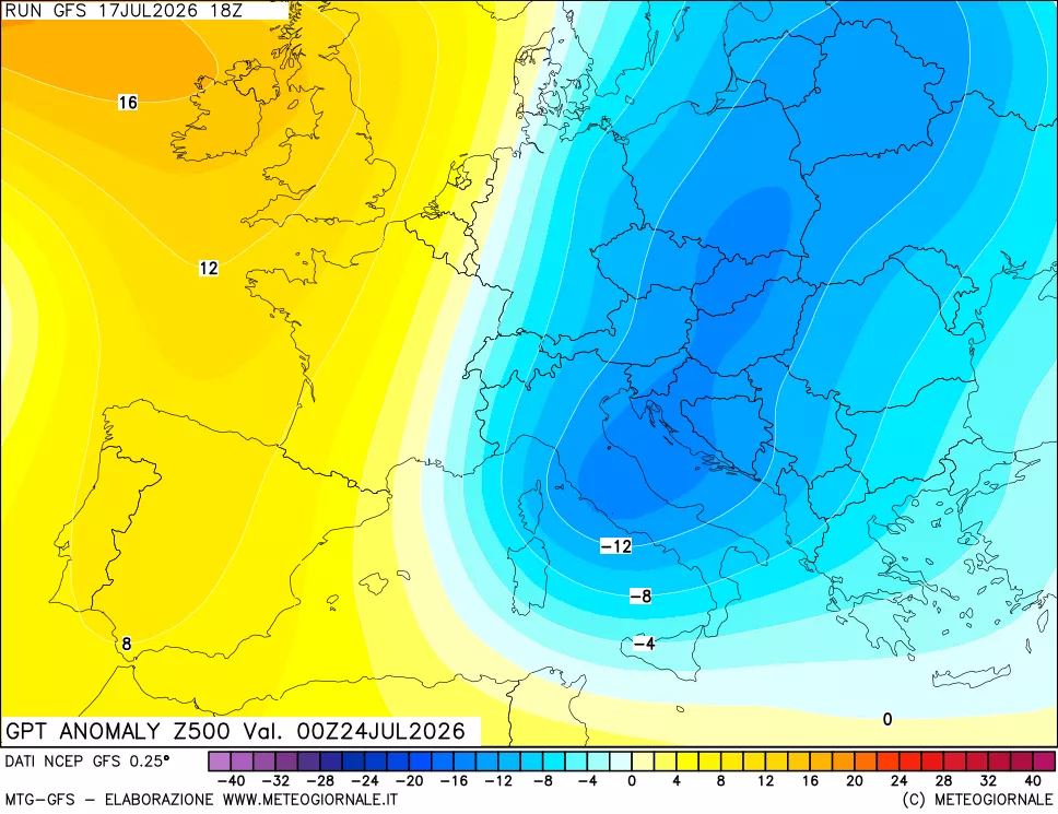 mappa 500 hPa GPT Anomaly vs Cli.No 1981-2010
