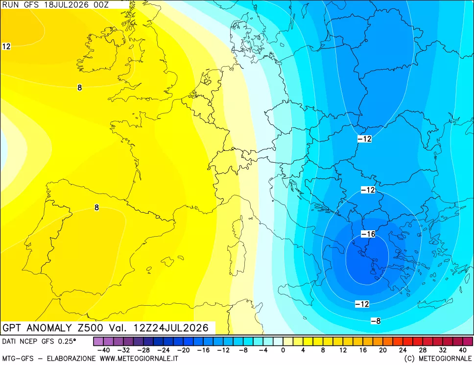 mappa 500 hPa GPT Anomaly vs Cli.No 1981-2010