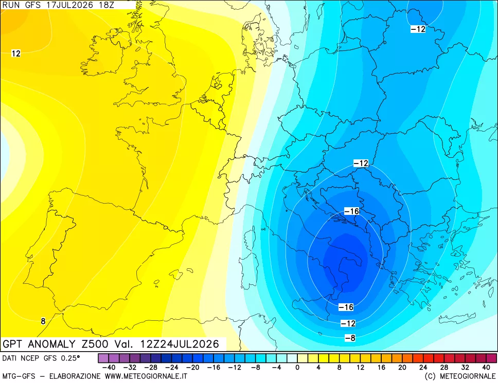 mappa 500 hPa GPT Anomaly vs Cli.No 1981-2010