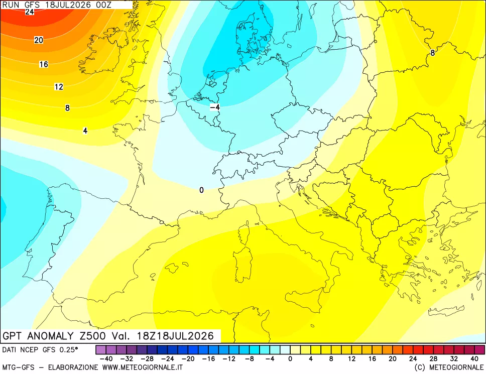 mappa 500 hPa GPT Anomaly vs Cli.No 1981-2010
