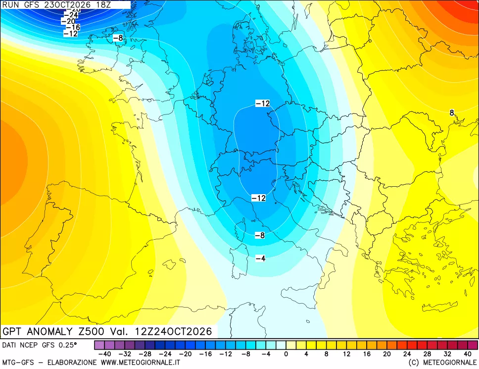 mappa 500 hPa GPT Anomaly vs Cli.No 1981-2010