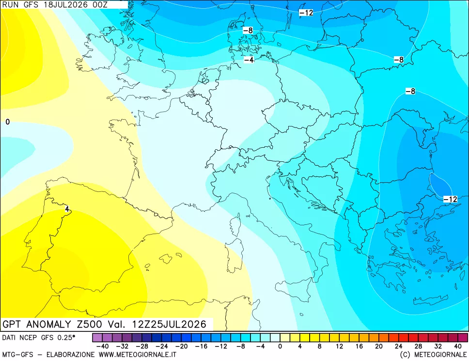 mappa 500 hPa GPT Anomaly vs Cli.No 1981-2010