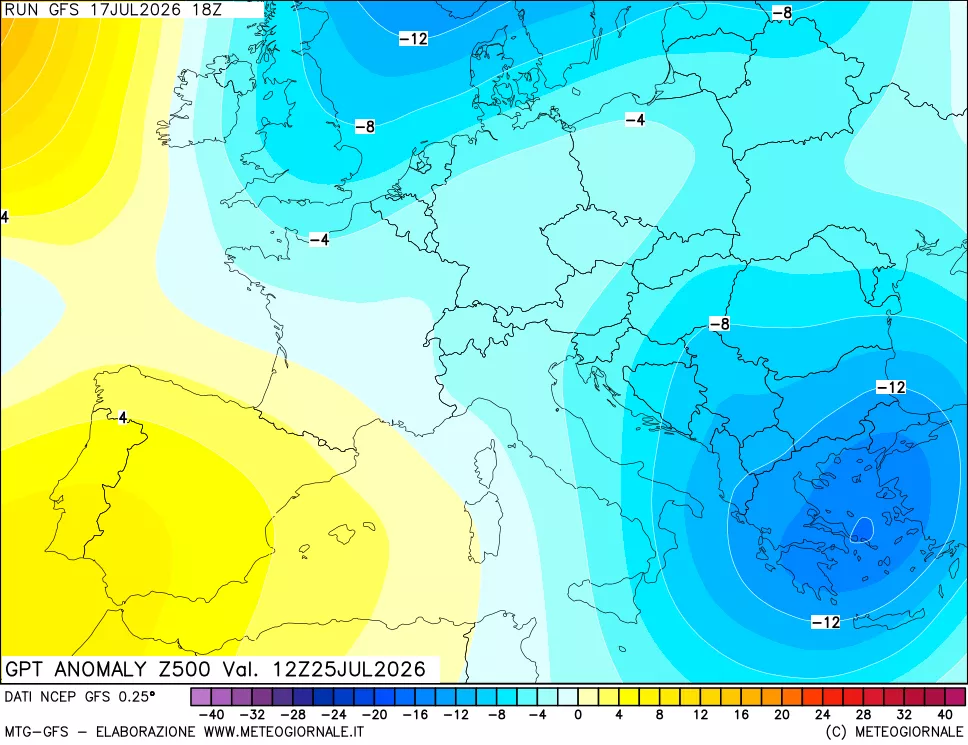 mappa 500 hPa GPT Anomaly vs Cli.No 1981-2010