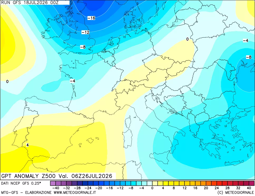 mappa 500 hPa GPT Anomaly vs Cli.No 1981-2010