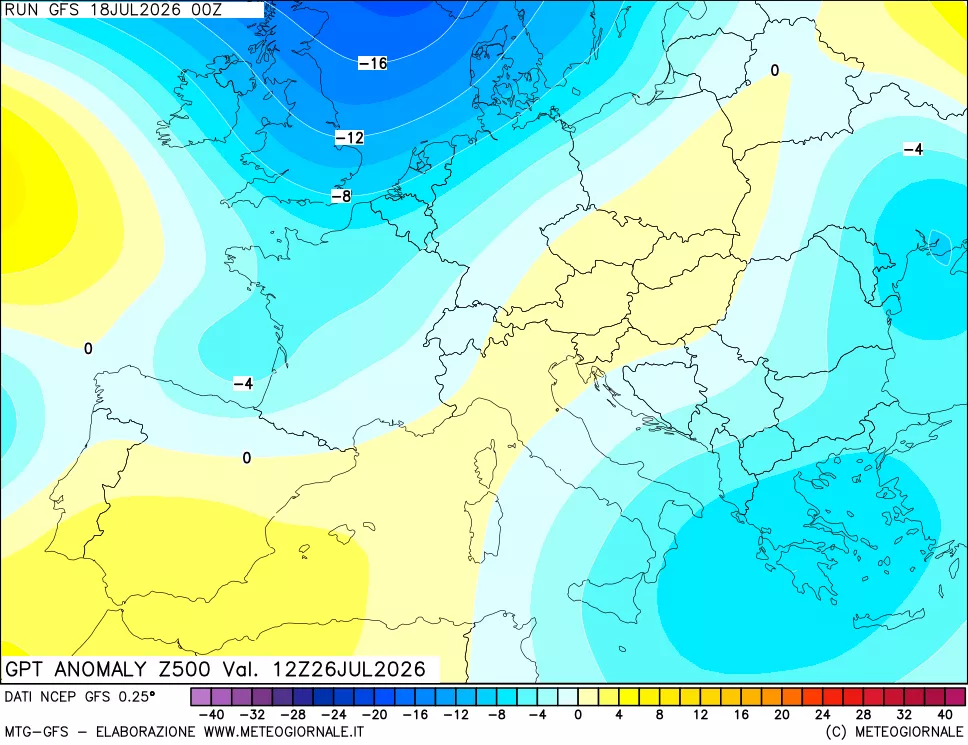mappa 500 hPa GPT Anomaly vs Cli.No 1981-2010